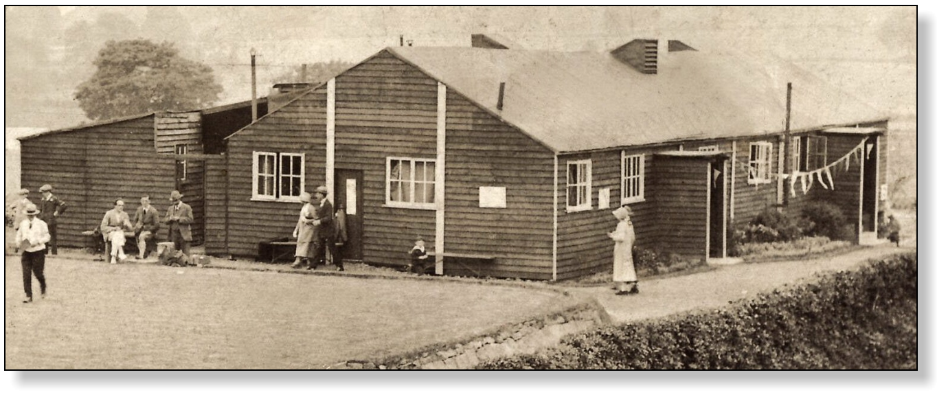 Historic photo of original Gnosall Memorial Institute hut, 1921
